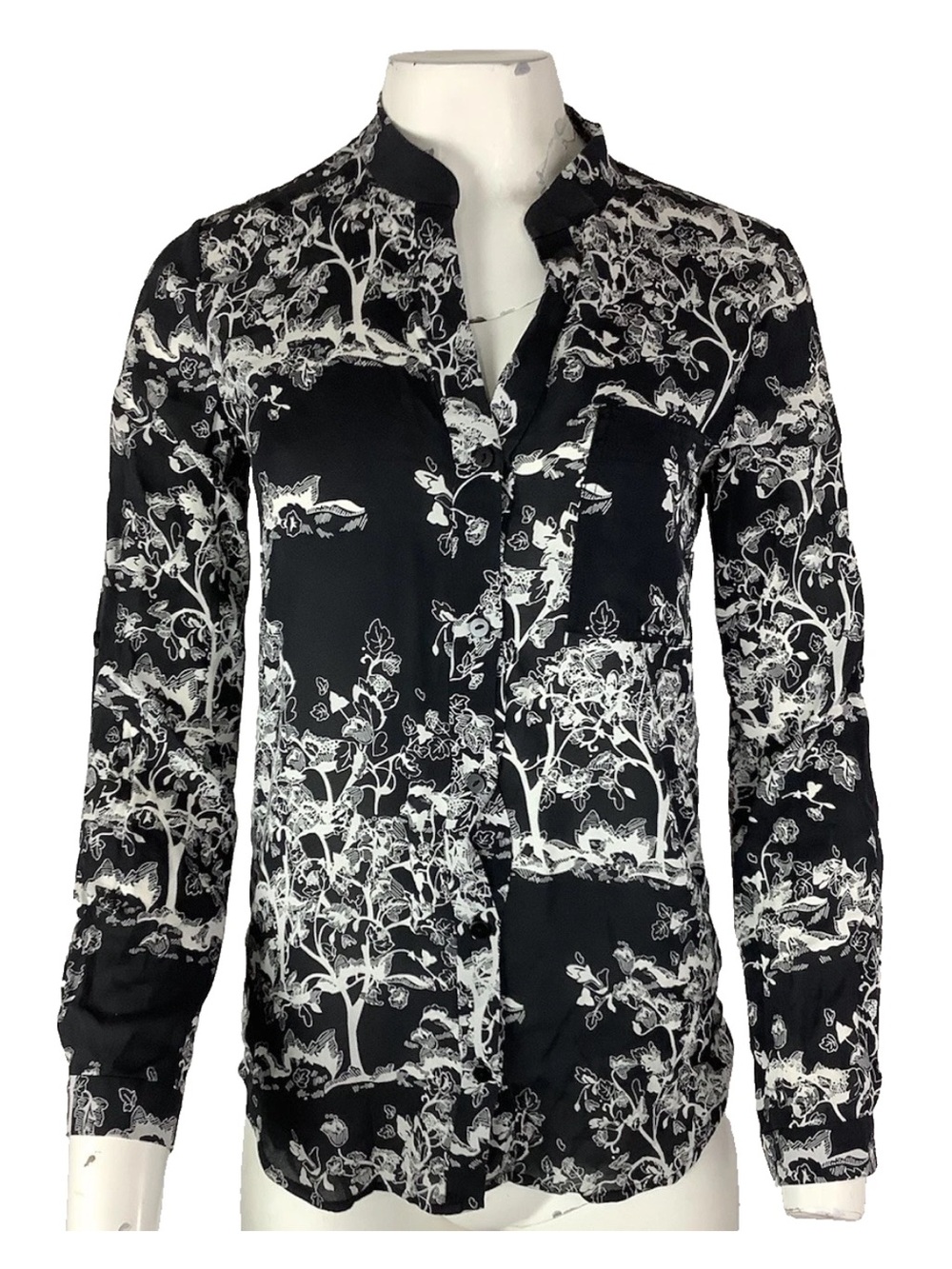 Diane von Furstenberg Sz 0 Gilmore Silk Black White Tree Print Button Blouse
